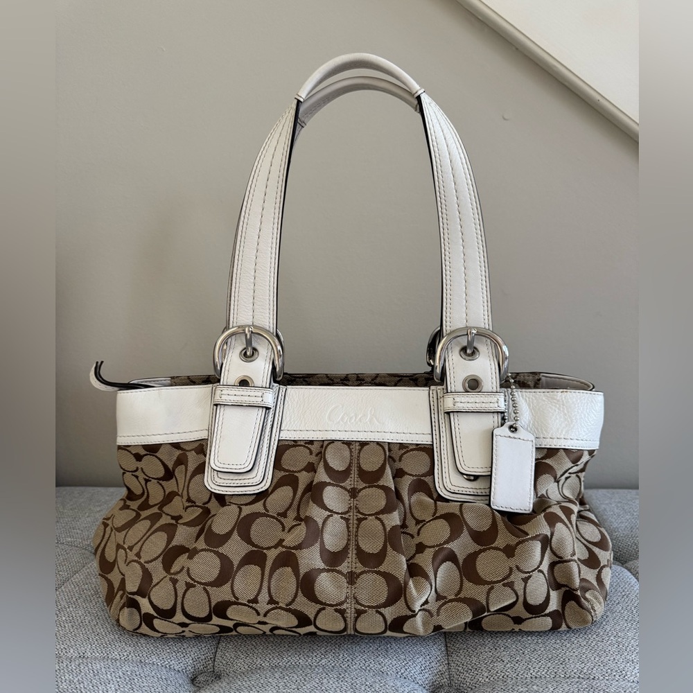 Authentic Coach Canvas Handbag with Leather handles and accents, great condition